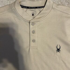 Spyder Men's Cream Henley Polo with Black Spider Logo